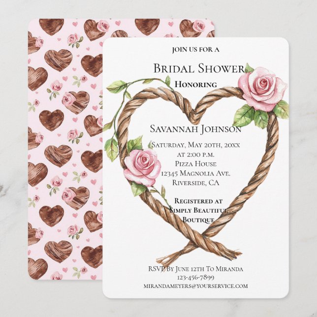 Roses Blumenherz Südwesten Brautparty Einladung (Vorne/Hinten)