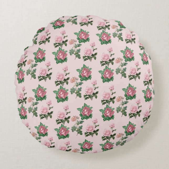 Roses Blumenkern Hütte Shabby Chic Rundes Kissen (Vorderseite)