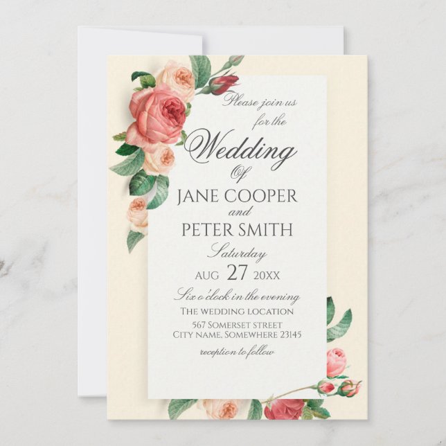 Roses bouquet floral Wedding Invitation (Devant)