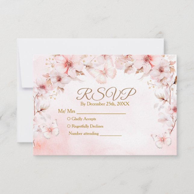 Roses Butterfly Quinceañera Crown Rsvp Card Dankeskarte (Vorderseite)