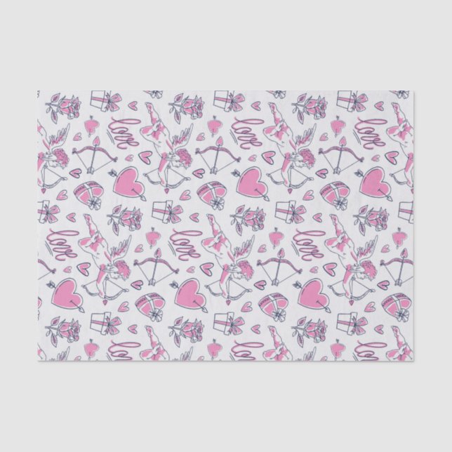 Roses Cupid Liebe Herzmuster Valentinstag Seidenpapier (Vorderseite)