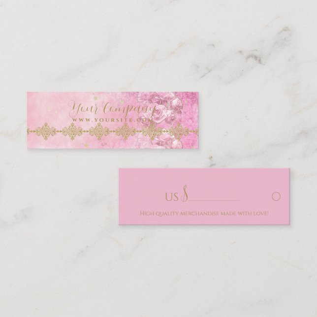 Roses Damask Grunge - Preis-Tag, Geschäftswagen Mini Visitenkarte (Vorne/Hinten)