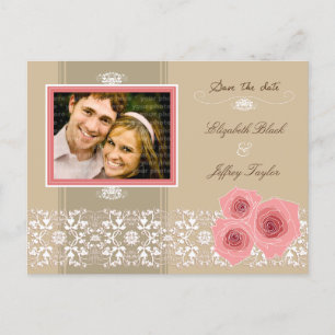 Roses Damask Lace Save the Date Postkarte