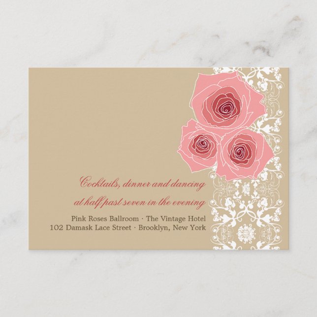 Roses Damask Spitzen Hochzeitskarte Begleitkarte (Vorderseite)
