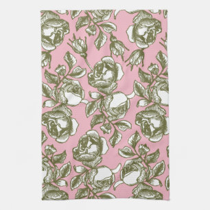 Roses d'antiquités en or et serviette rose blanche