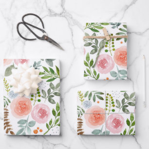Roses d'aquarelle et Feuilles de verdure 