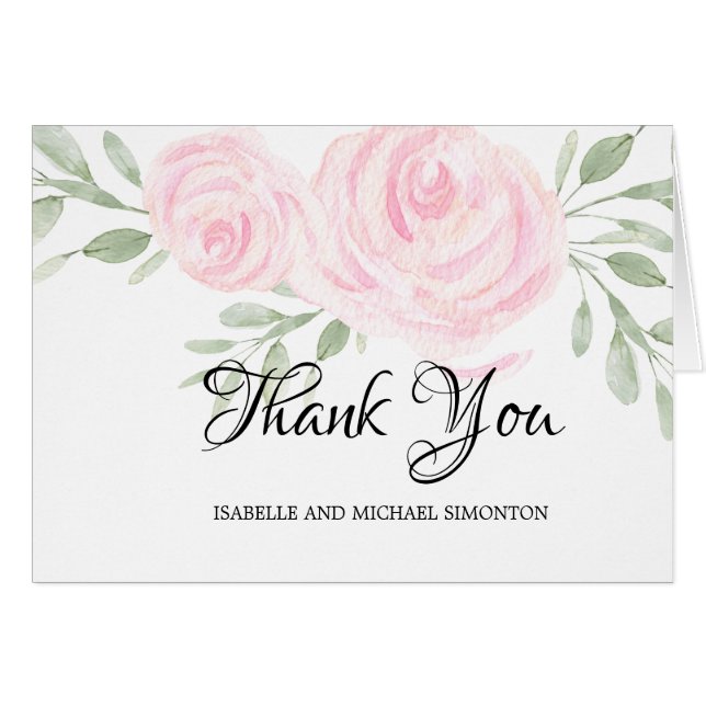 Roses d'aquarelle rose pâle Merci personnalisé (Devant Horizontal)