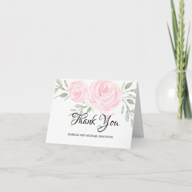 Roses d'aquarelle rose pâle Merci personnalisé (Devant)