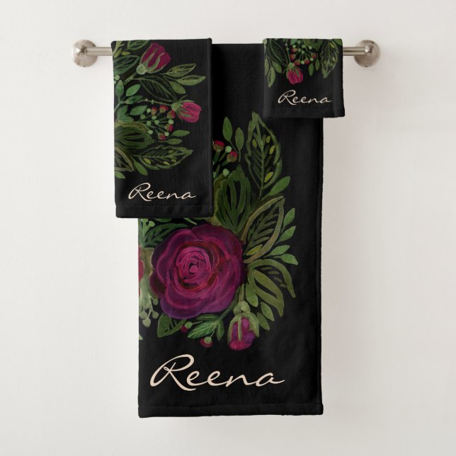 Roses d'aquarelle sur un arrière - plan noir, aqua (En situation)