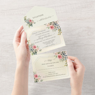 Roses d'aquarelle tous en un Faire-part de mariage