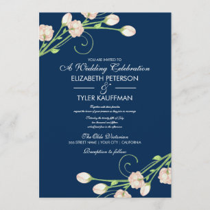 Roses de jardin vintages en bleu - Invitations de 