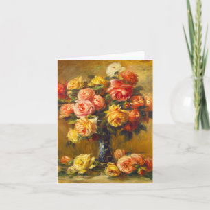 Roses de Renoir dans une carte de note de vase