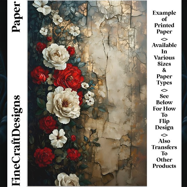 Roses d'ivoire rouge, papier artisanal CQ4 Patiné (Créateur téléchargé)
