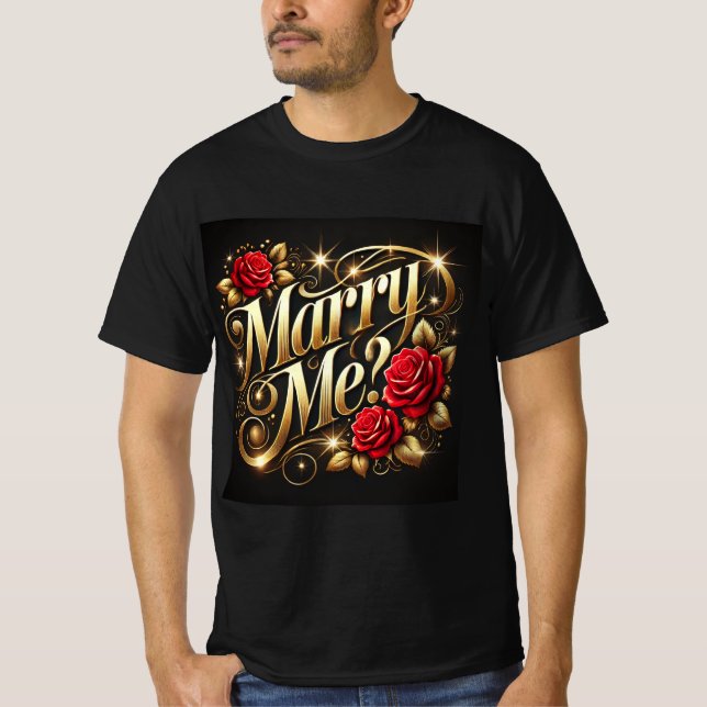 Roses d'or romantique me épouser Mens Tshirt (Devant)