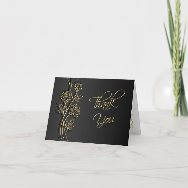 Roses d'or sur noir, tournoie Merci Mariage (Devant)
