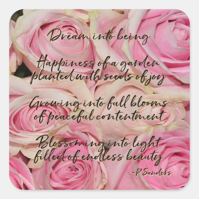Roses Dream Gedicht Quadratischer Aufkleber (Vorderseite)