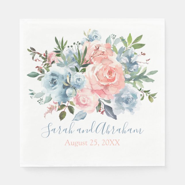 Roses Dusty Blue Floral Wedpaper Napkins Serviette (Vorderseite)