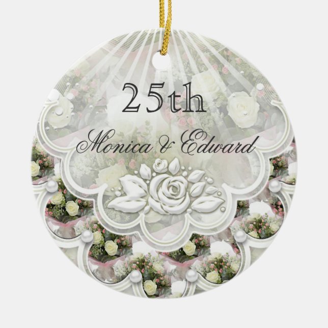 Roses et 25ème ornement d'anniversaire de mariage (Devant)