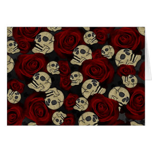 Roses et crânes rouges Merci gothique floral noir