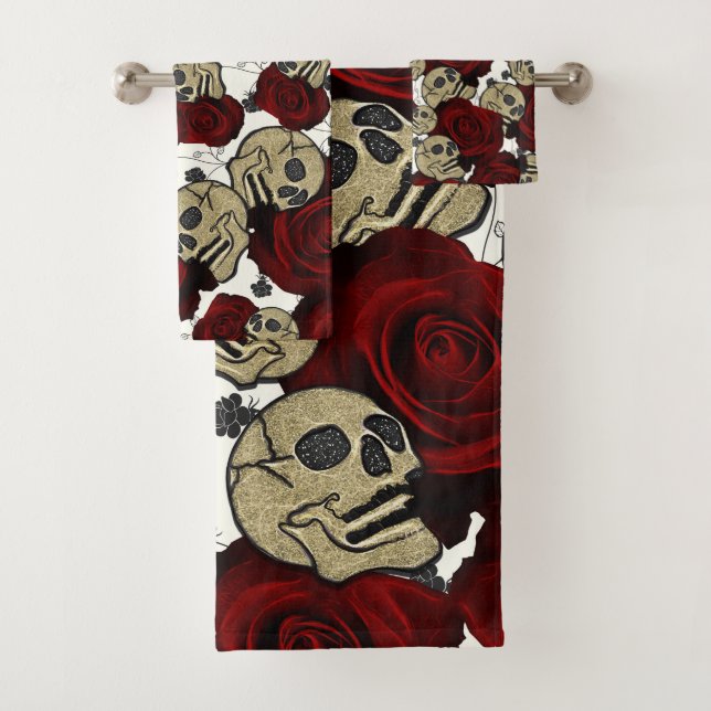 Roses et crânes rouges Noir Floral Blanc gothique (En situation)