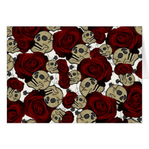 Roses et crânes rouges Noir Floral Blanc gothique