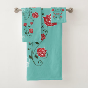 Roses et crânes rouges turquoises