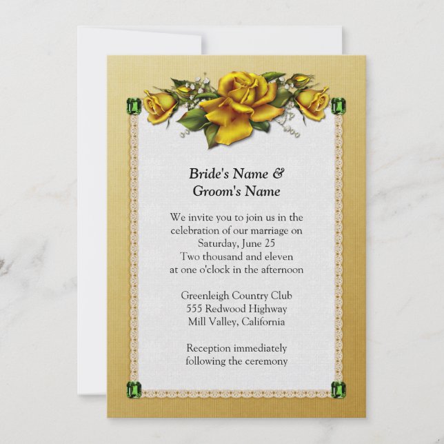 Roses et émeraudes jaunes Faire-part de mariage (Devant)