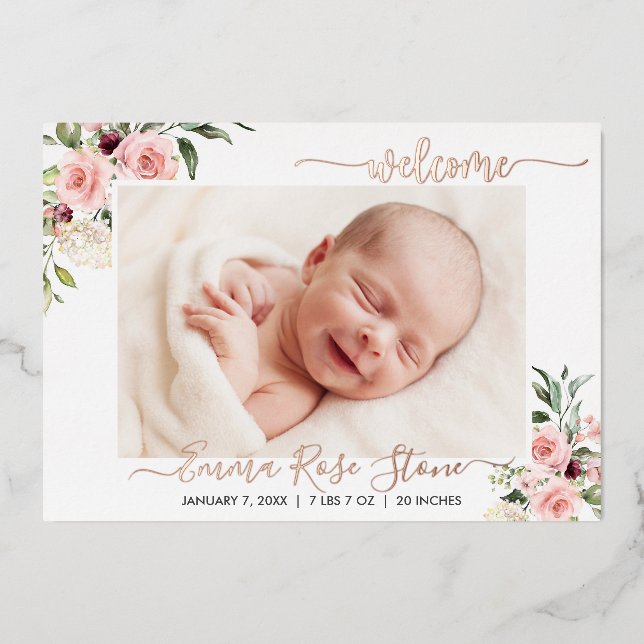 Roses et huile roses faire-part de naissance (Recto)