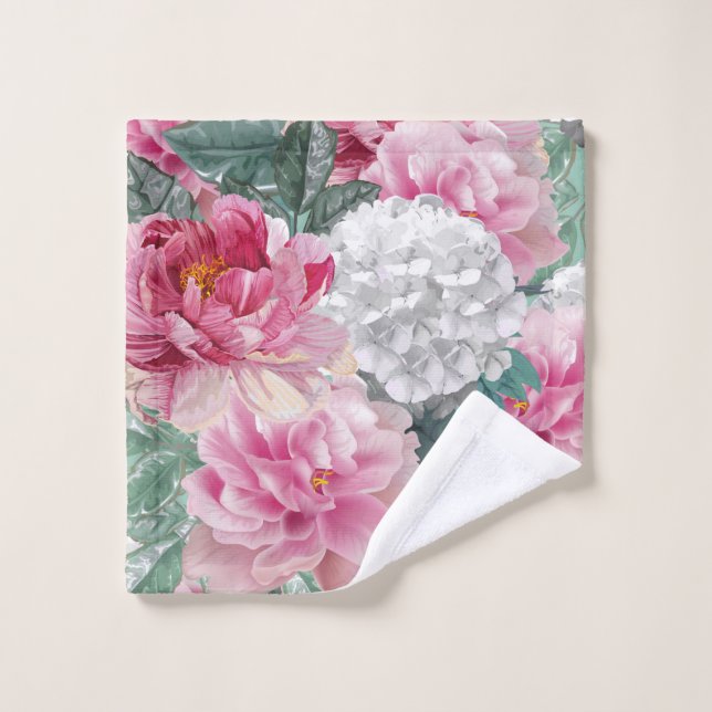 Roses et Hydrangeas (Gant de toilette)