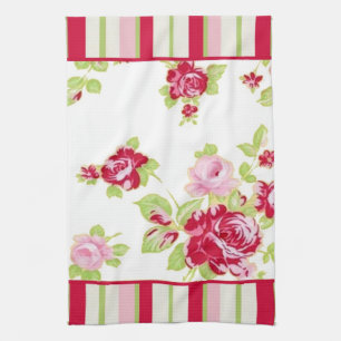 Roses et serviette de cuisine de rayures