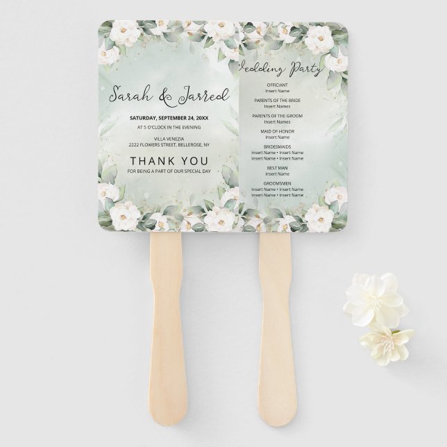 Roses Eucalyptus-Blätter Hochzeit Fächer (Vorne und Hinten)