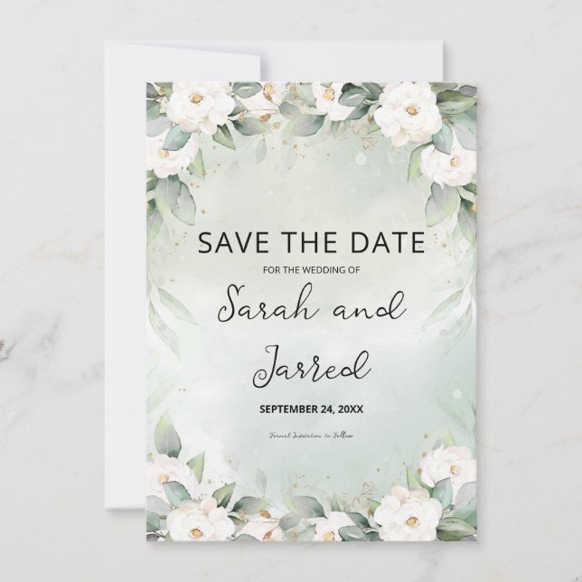Roses Eucalyptus-Blätter Save The Date (Vorderseite)