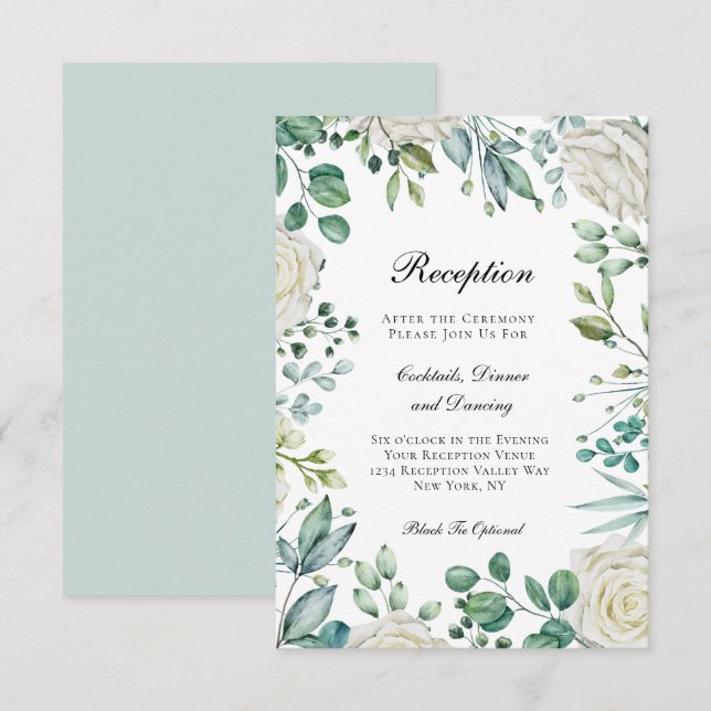 Roses Eukalyptus Botanische Hochzeitsempfehlung Begleitkarte (Vorne/Hinten)