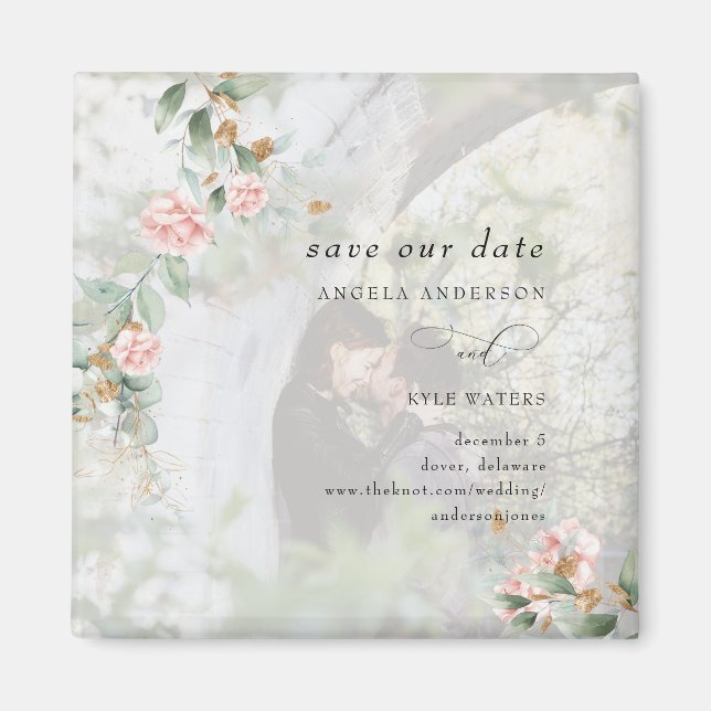 Roses Eukalyptus-Foto Save the Date Magnet (Vorne)