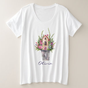 Roses Fairytale House Blume Große Größe T-Shirt