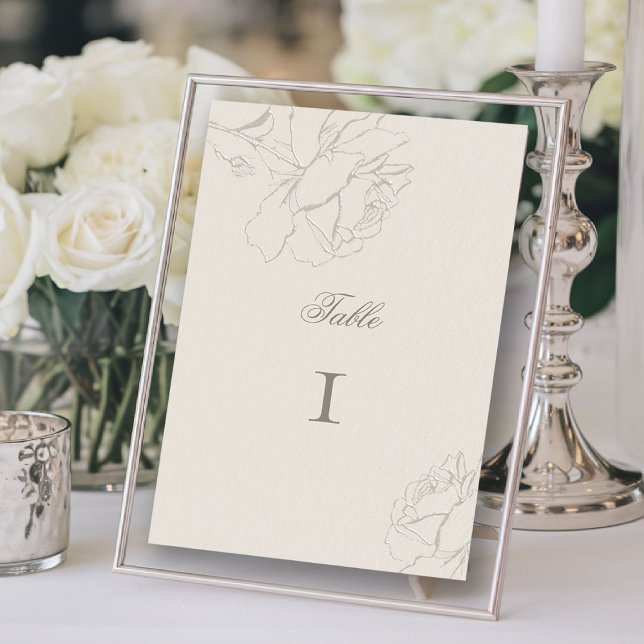 Roses Faux Embossed Ecru Formal Elegant Wedding Tischnummer (ethereal wedding theme ecru table number formal traditional modern classic floral roses elevated)
