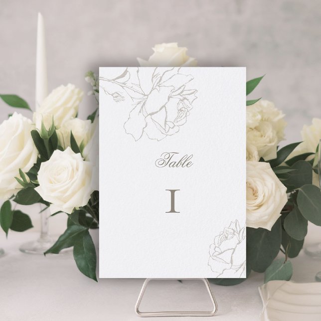 Roses Faux Embossed Pearl Formal Elegant Wedding Tischnummer (ethereal wedding theme white table number formal traditional modern classic floral roses elevated)