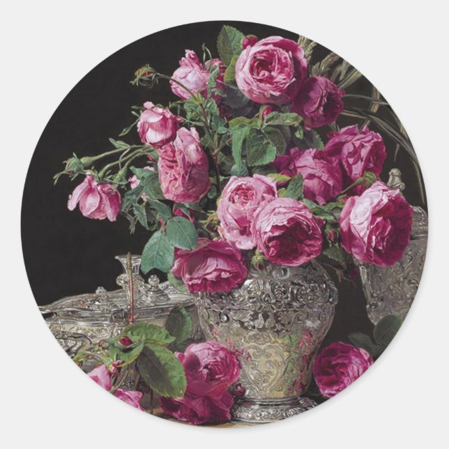 Roses - Ferdinand Georg Walmuller Runder Aufkleber (Vorderseite)