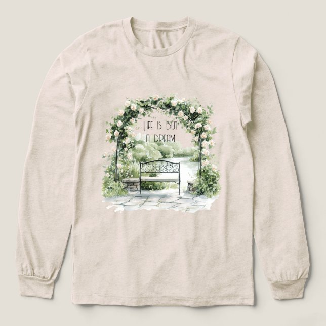 Roses Floral Arch Romantic Bench Garden Dream Tri-Blend Shirt (Design Vorderseite)