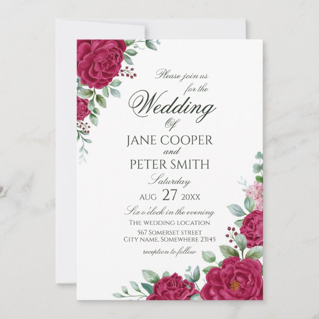 Roses floral Budget Wedding Invitation (Devant)