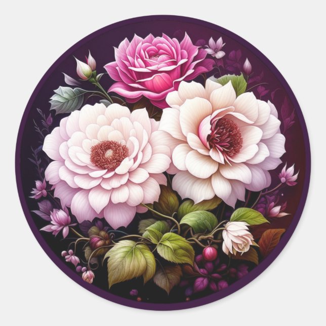 Roses Floral Runder Aufkleber (Vorderseite)