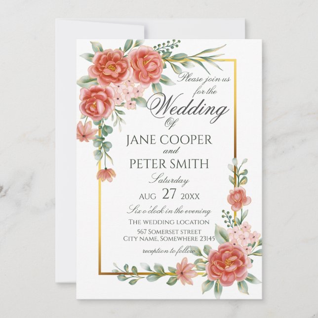 Roses floral Wedding Invitation Einladung (Vorderseite)