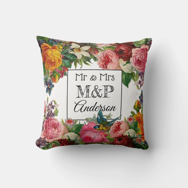 Roses floraux personnalisés et Coussin Mariage d'o (Recto)