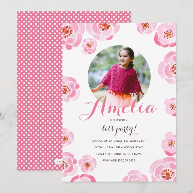 Roses Foto Birthday Einladung (Vorne/Hinten)