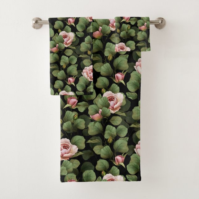 Roses fragiles. Motif floral sur noir (En situation)