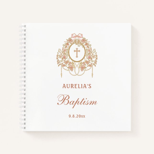 Roses Frame Holy Cross Baptism Guest Book Notizbuch (Vorderseite)