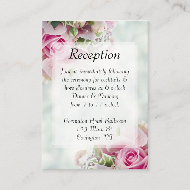 Roses Frühlingsflorale Elegante Hochzeit Empfang Begleitkarte (Vorderseite)