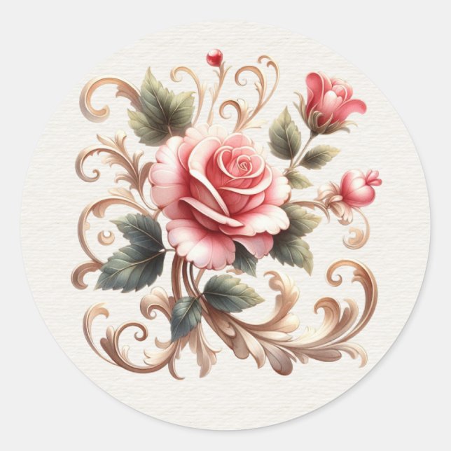Roses Gold Filigree Valentine Runder Aufkleber (Vorderseite)
