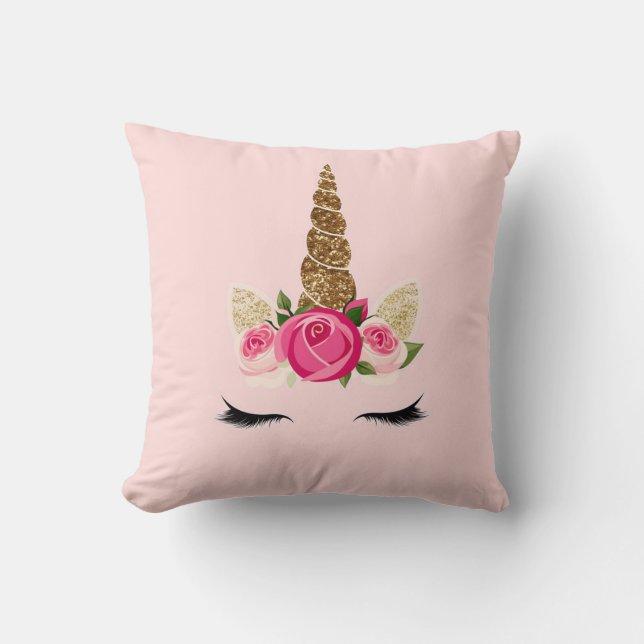Roses Gold Glitzer Einhorn Horn Kissen (Vorderseite)