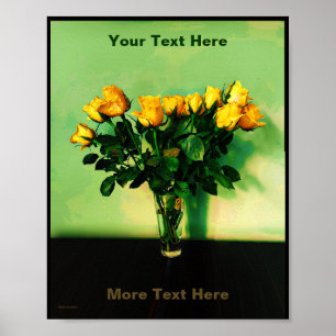 Roses Jaunes Contre Une Poster De Mur Vert